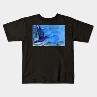 Bird Sailing above Blue Landscape Kids T-Shirt